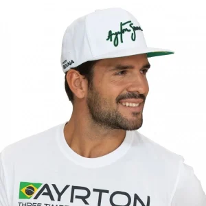 Ayrton Senna Cap Senna Unterschrift Flat Brim Weiß 15